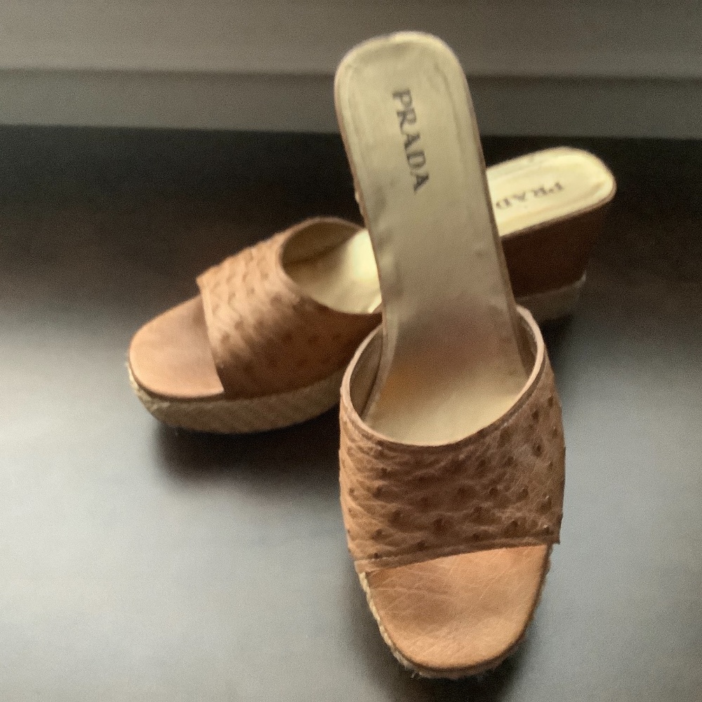 Prada Wedge Sandals Luggage color size 40 (10 US)
